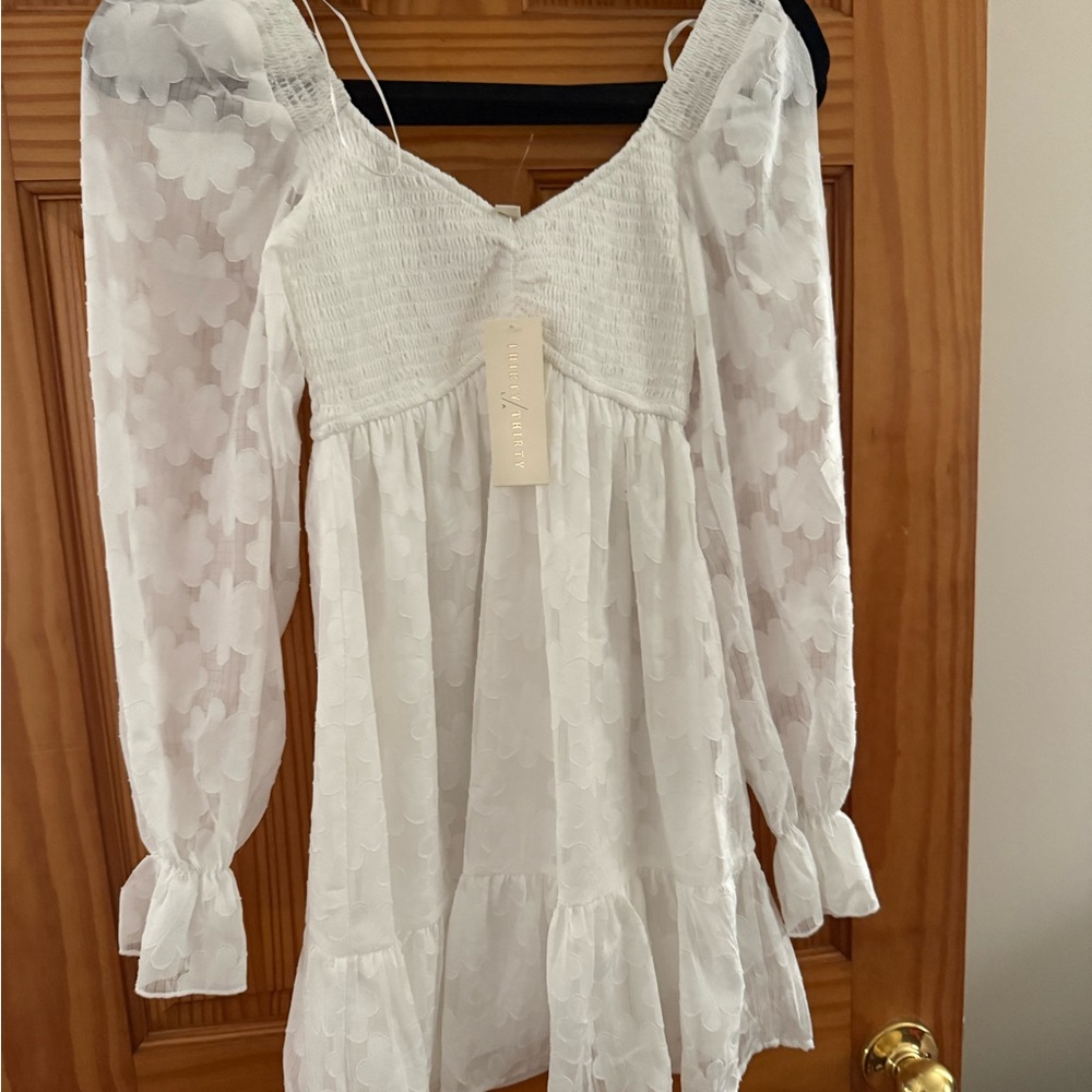 White Floral Long Sleeve Dress
